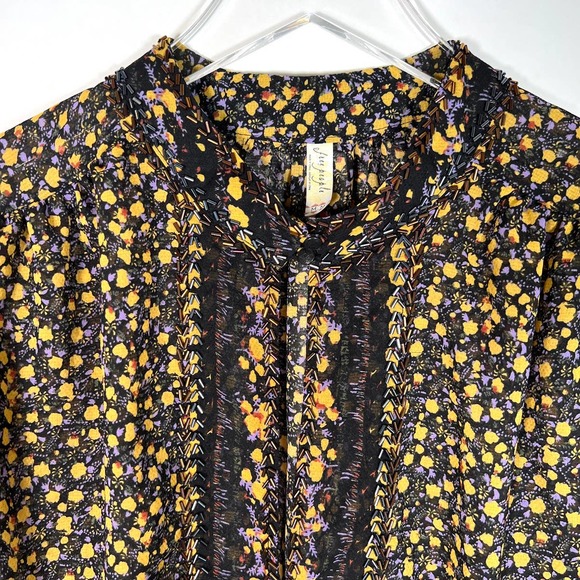 Free People Women's If I Had You Top M Floral Beaded Embellished Peplum Blouse - Picture 4 of 12